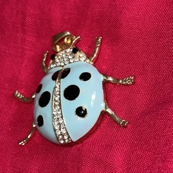 Betsy Johnson turquoise with black spots lady bug pendant gold tonecrystal - Picture 8 of 8